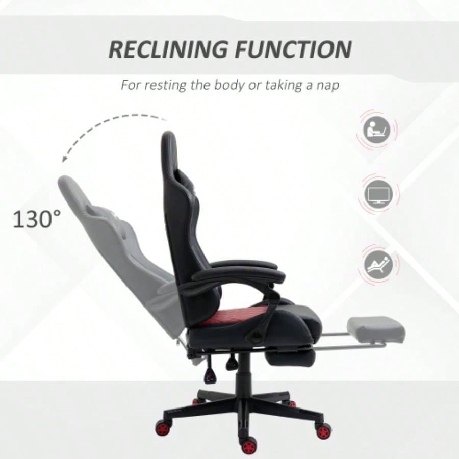 Vinsetto Racing Gaming Chair PU Leather Office Gamer Chair High Back Swivel Recliner with Footrest, Lumbar Support, Adjustable Height, Black