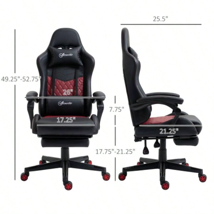 Vinsetto Racing Gaming Chair PU Leather Office Gamer Chair High Back Swivel Recliner with Footrest, Lumbar Support, Adjustable Height, Black