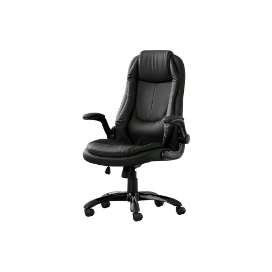 Office Chair, Adjustable Height, Swivel, Ergonomic, Armrests, Computer Desk, Work, Black Leather Look, Black Metal, Contemporary, Modern