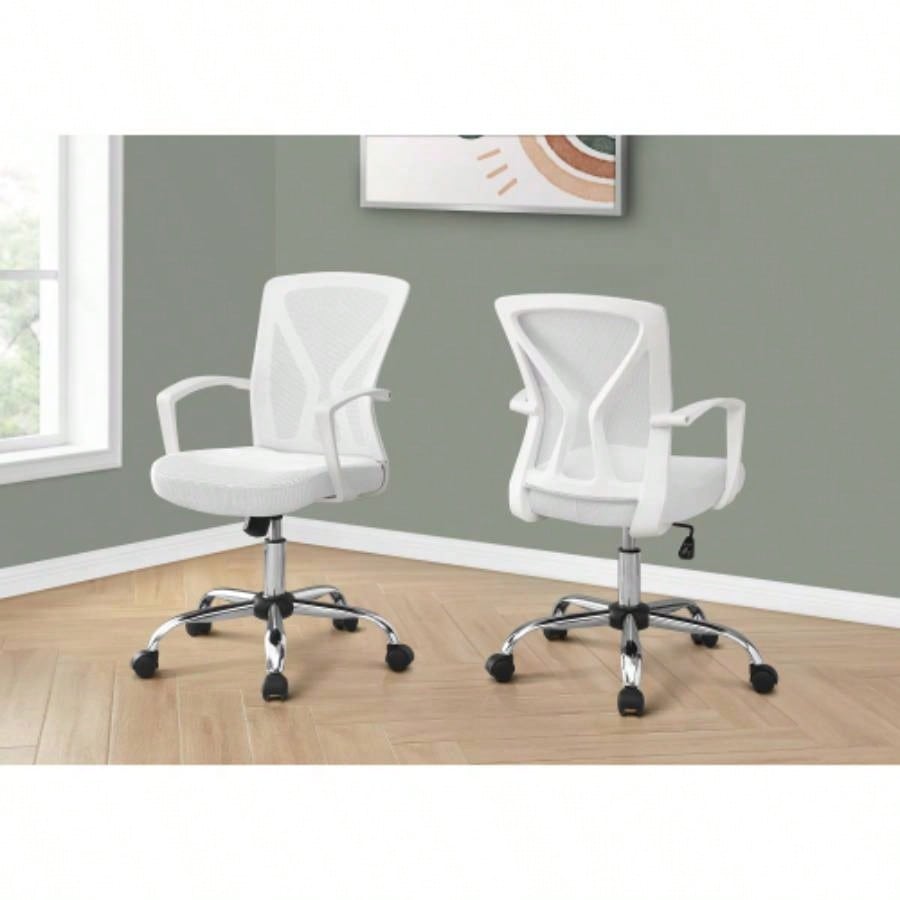 Office Chair, Adjustable Height, Swivel, Ergonomic, Armrests, Computer Desk, Work, White Mesh, Metal, Contemporary, Modern