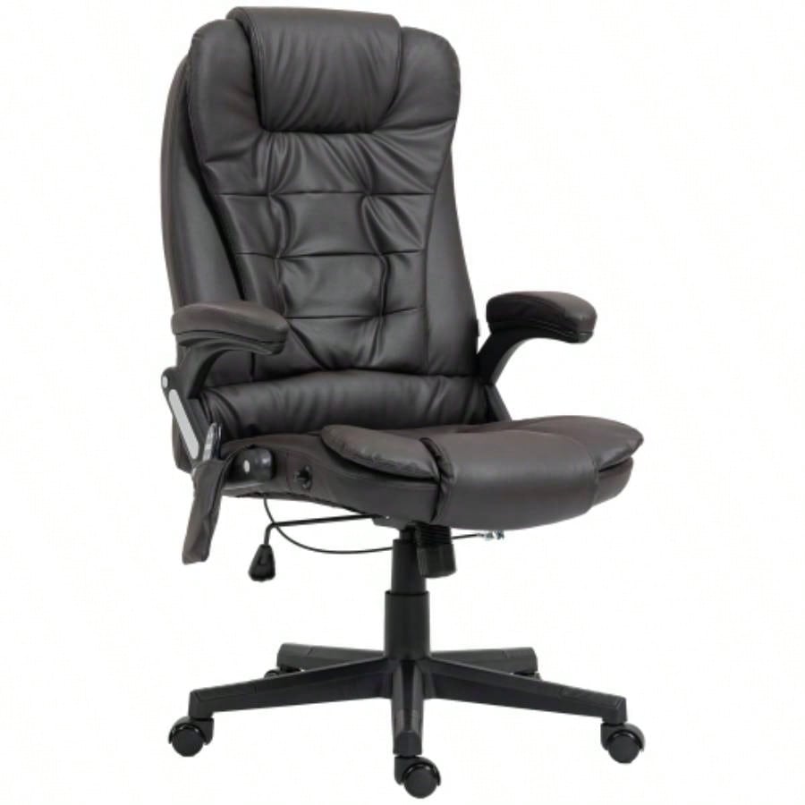 HOMCOM High Back Vibration Massage Office Chair with 6 Vibration Points, Heated Reclining PU Leather Computer Chair with Armrest and Remote, Dark Brown