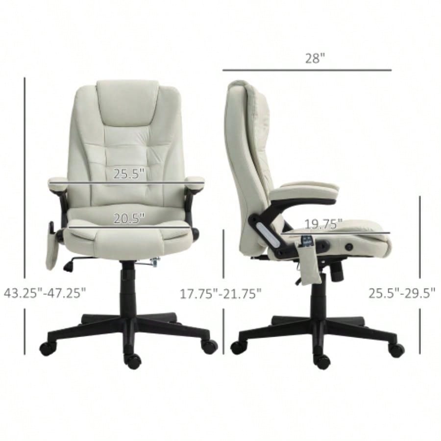 HOMCOM 6 Point Vibrating Massage Office Chair with Heat, Microfiber High Back Executive Office Chair with Reclining Backrest, Padded Armrests and Remote, Beige