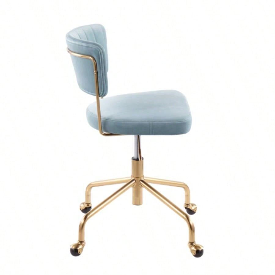 Tania Contemporary Task Chair in Gold Metal and Light Blue Velvet by LumiSource