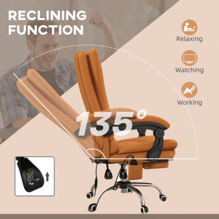 Vinsetto Executive Massage Office Chair with 4 Vibration and Heat, 3 Modes, PU Leather Swivel Chair with Adjustable Height, Reclining Back, and Footrest, Light Brown