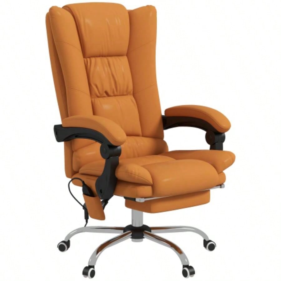 Vinsetto Executive Massage Office Chair with 4 Vibration and Heat, 3 Modes, PU Leather Swivel Chair with Adjustable Height, Reclining Back, and Footrest, Light Brown