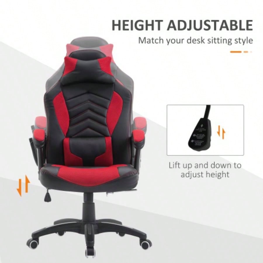 HOMCOM 6 Vibrating Point Massage Computer Gaming Chair 5 Modes, Racing Style Heated Desk Chair Swivel Rolling Chair with Headrest, Red/ Black