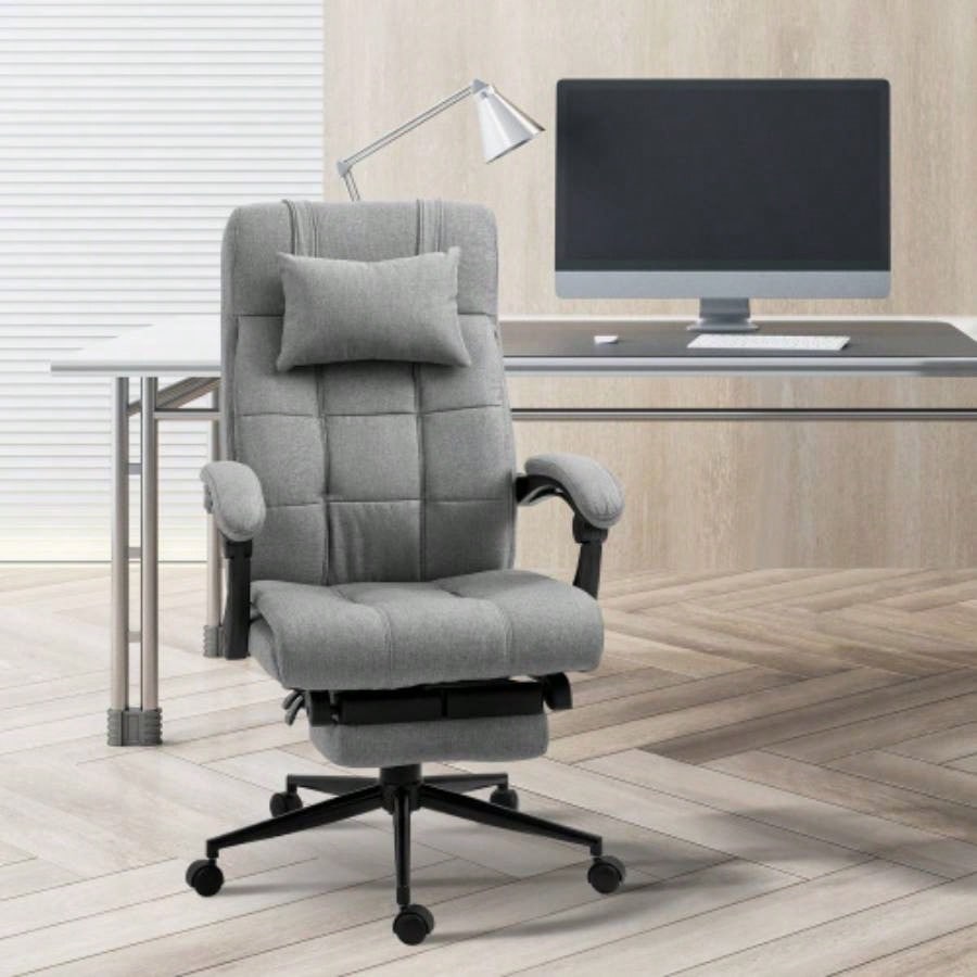Vinsetto Executive Linen - Feel Fabric Office Chair High Back Swivel Task Chair with Adjustable Height Upholstered Retractable Footrest, Headrest and Padded Armrest, Light