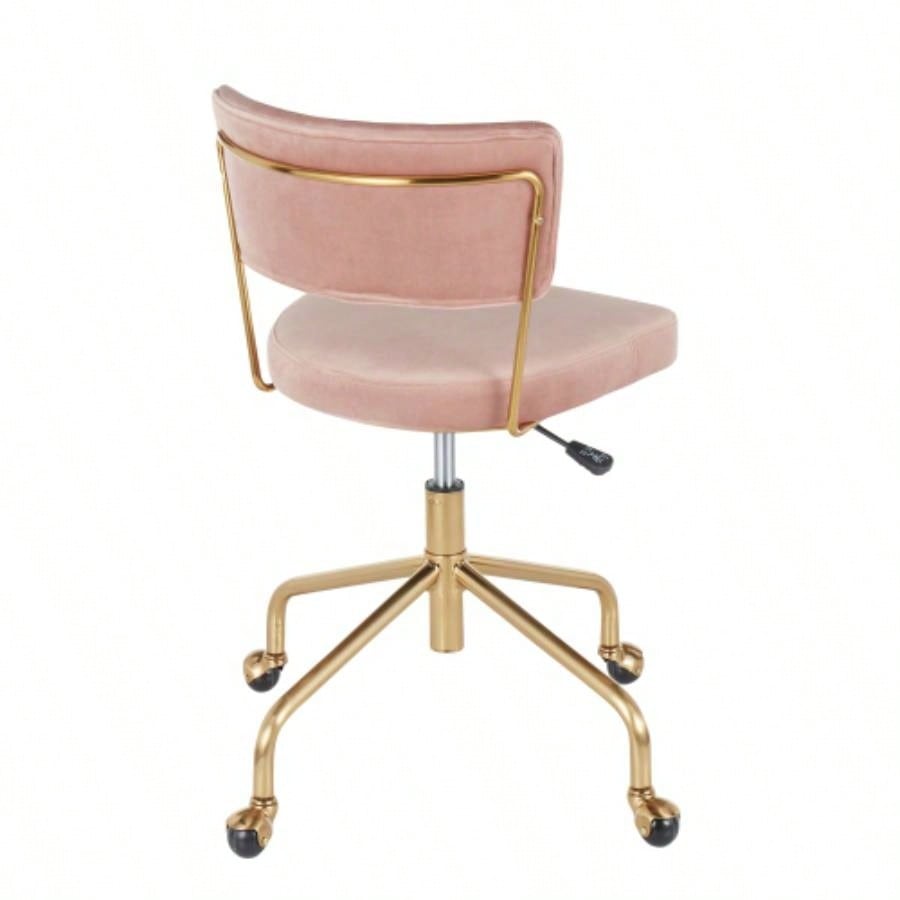 Tania Contemporary Task Chair in Gold Metal and Pink Velvet by LumiSource