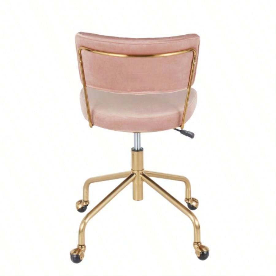 Tania Contemporary Task Chair in Gold Metal and Pink Velvet by LumiSource
