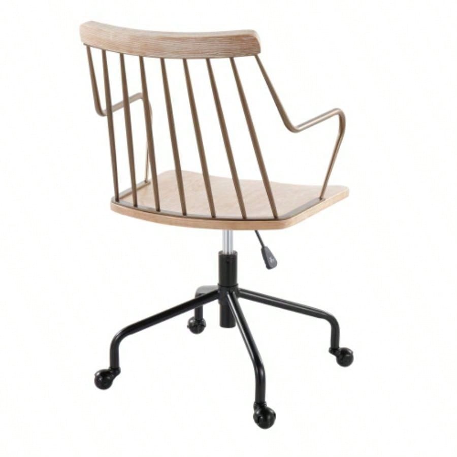 Preston Farmhouse Adjustable Office Chair in Black Metal, Antique Copper and White Washed Wood by LumiSource