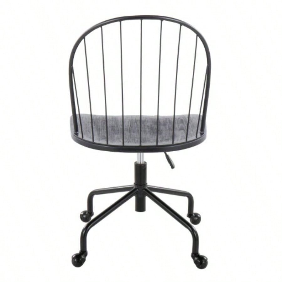Riley Farmhouse Adjustable High Back Office Chair in Black Metal and Black Wood by LumiSource