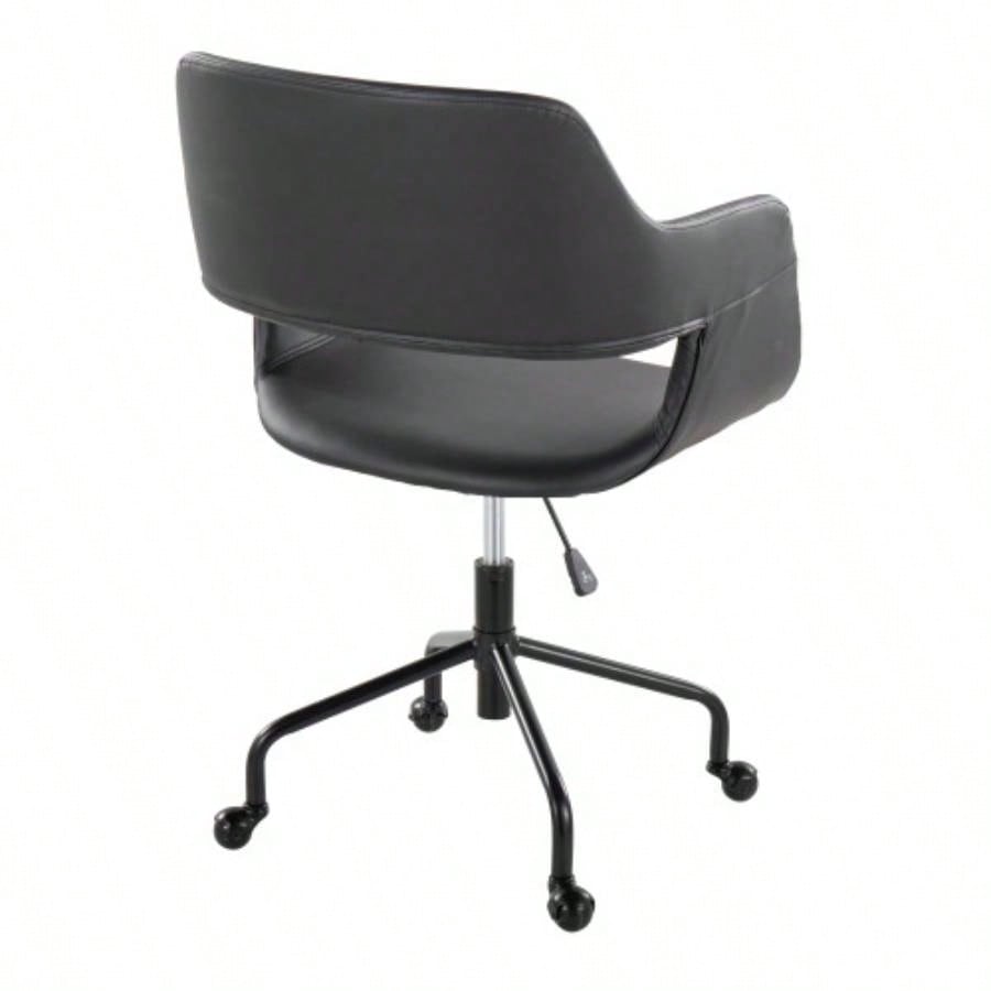 Margarite Contemporary Adjustable Office Chair in Black Metal and Black Faux Leather by LumiSource