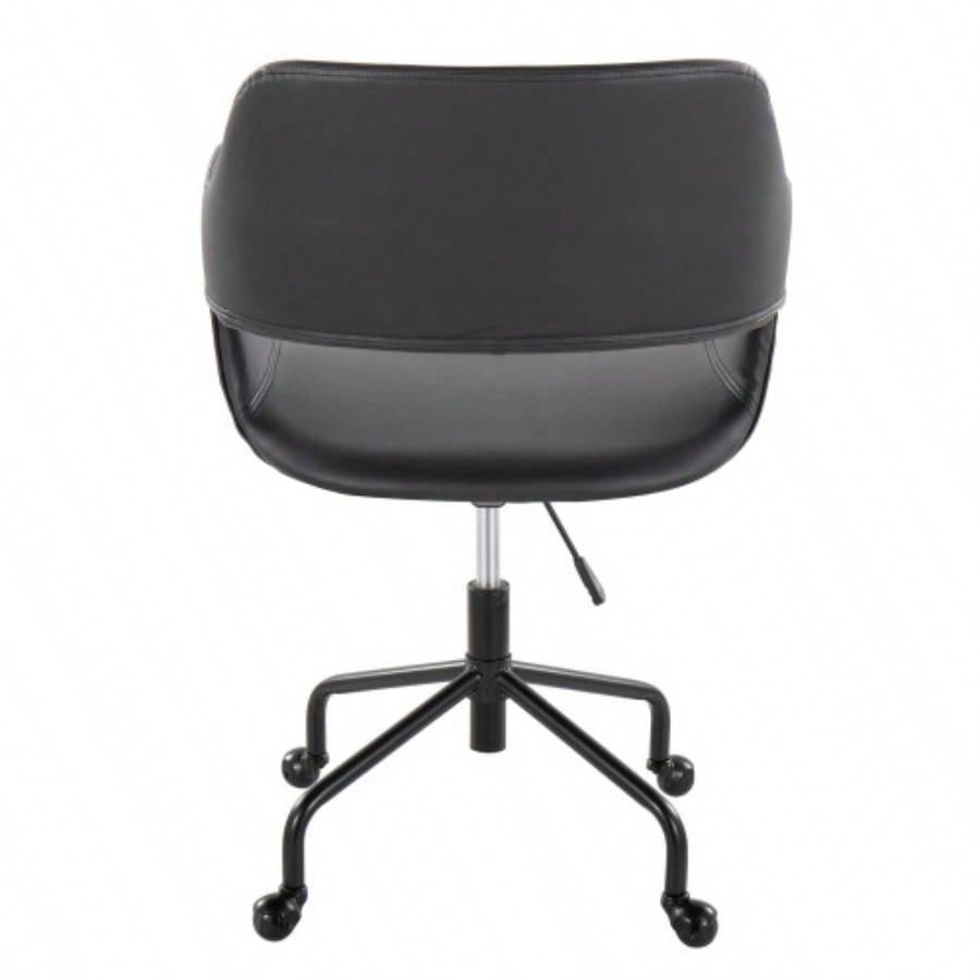 Margarite Contemporary Adjustable Office Chair in Black Metal and Black Faux Leather by LumiSource