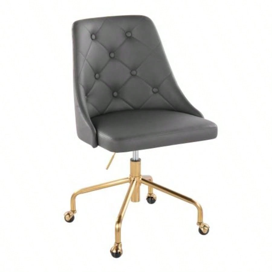 Marche Contemporary Adjustable Office Chair with Casters in Gold Metal and Faux Leather by LumiSource