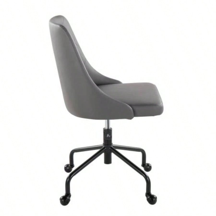 Marche Contemporary Adjustable Office Chair with Casters in Black Metal and Faux Leather by LumiSource