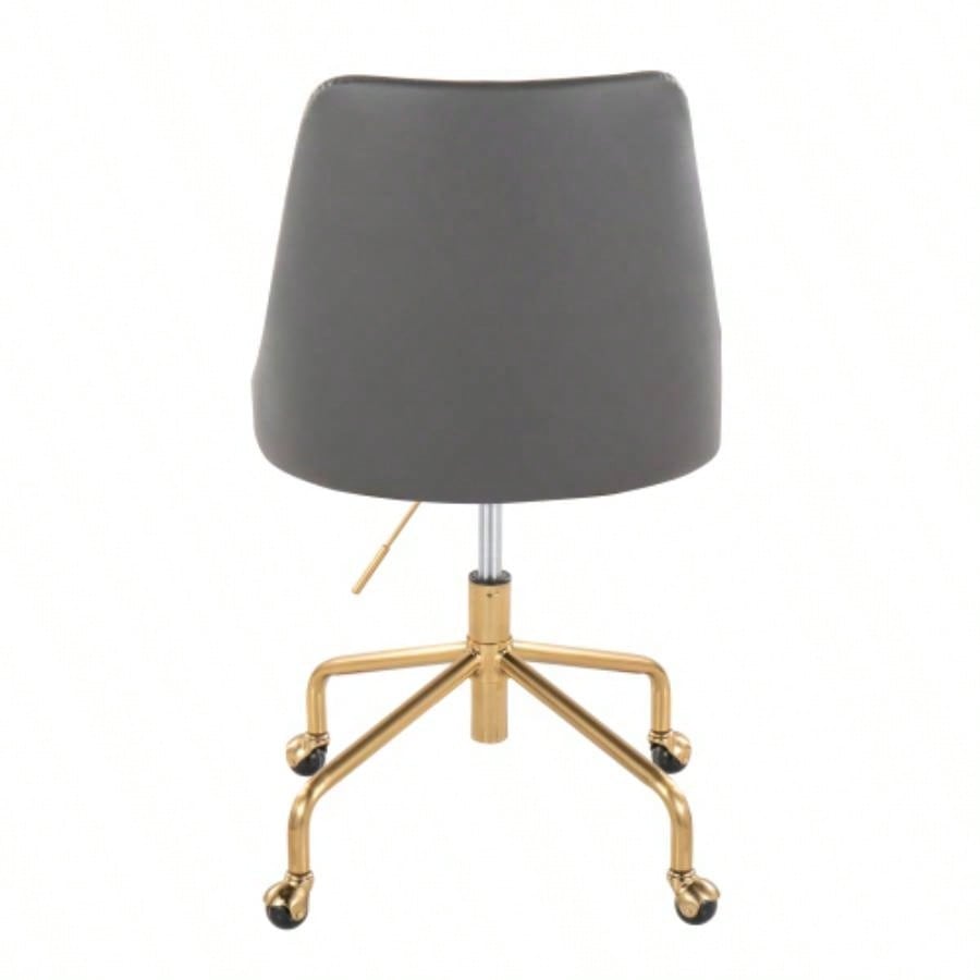 Marche Contemporary Adjustable Office Chair with Casters in Gold Metal and Faux Leather by LumiSource