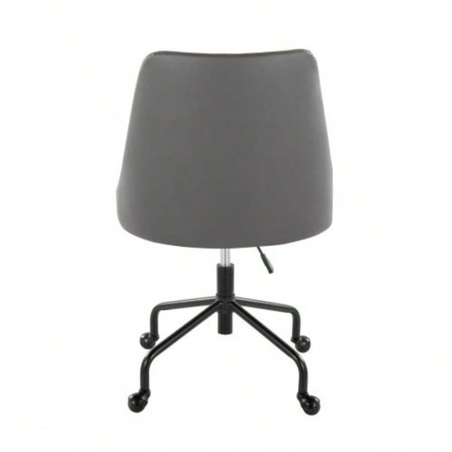 Marche Contemporary Adjustable Office Chair with Casters in Black Metal and Faux Leather by LumiSource
