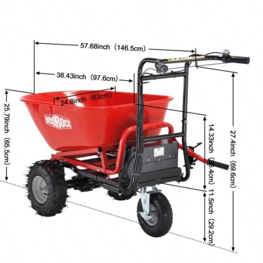 RedRock Wheelbarrow Utility Cart Powered Cart 48V28Ah 500W Capacity 500lbs 230kg Material Debris Hauler 1000lbs Towing