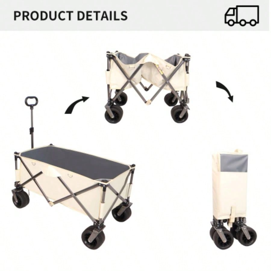 Folding Wagon, Heavy Duty Utility Beach Wagon Cart Sand with Big Wheels, Adjustable HandleDrink Holders Shopping, Camping, Garden and Outdoor