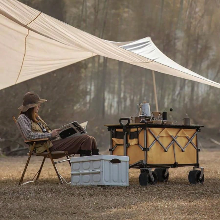 Heavy - Duty 360lb Capacity Foldable Utility Wagon - All - Terrain Quiet Wheels, Adjustable Handle Cup Holders Camping, Gardening, Picnic, Sports, and Shopping, grayish - brown