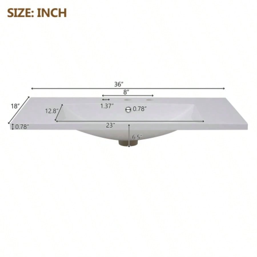 36x18 Bathroom Sink with Three Holes 8 Centerset Resin Bathroom Vanity Sink Top with Overflow, Drop in Bathroom Vessel Sink Rectangle Small Spaces, White