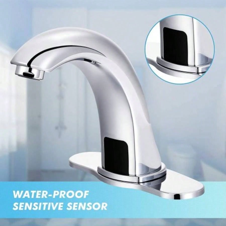 Automatic Sensor Touchless Bathroom Sink Faucet with Deck Plate, Vanity Faucets, Hands Bathroom Tap with Cold and Hot Mixer