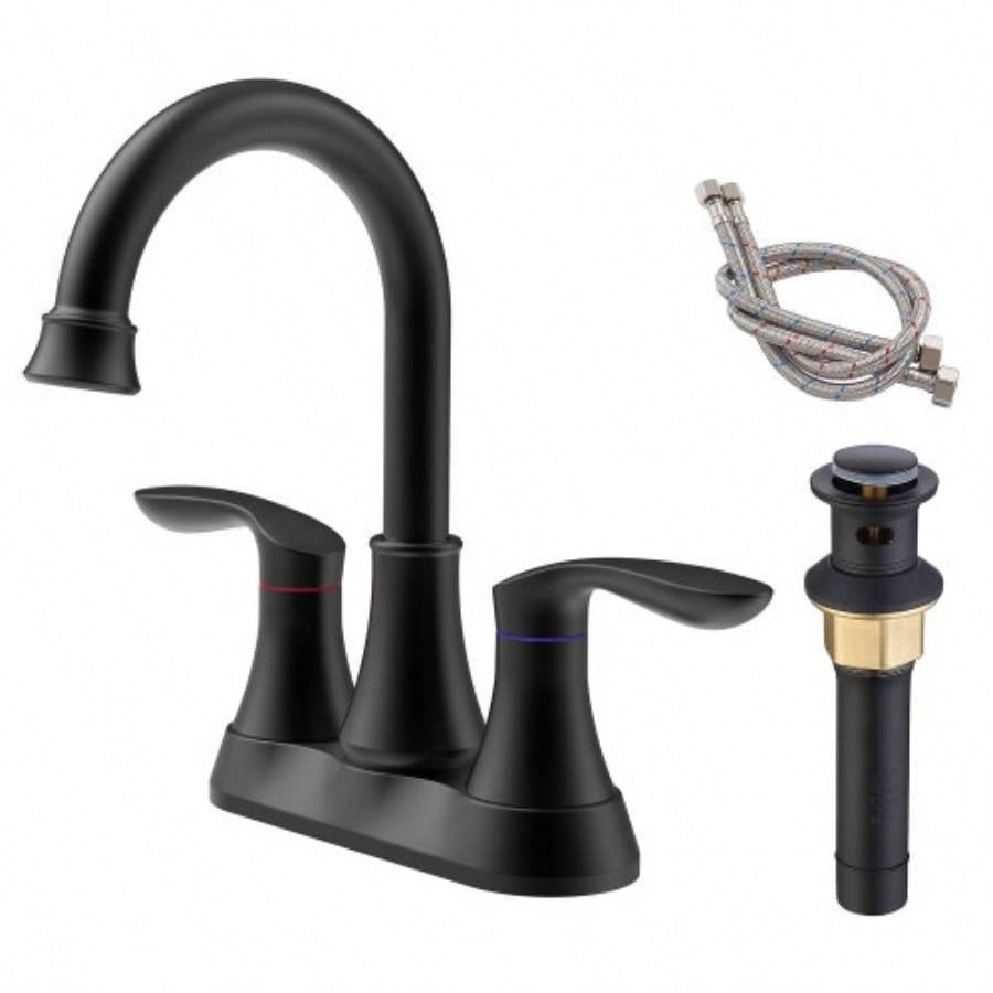 2 - Handle 4 - Inch Oil Rubbed Bronze Bathroom Faucet, Bathroom Vanity Sink Faucets with - up Drain and Supply Hoses