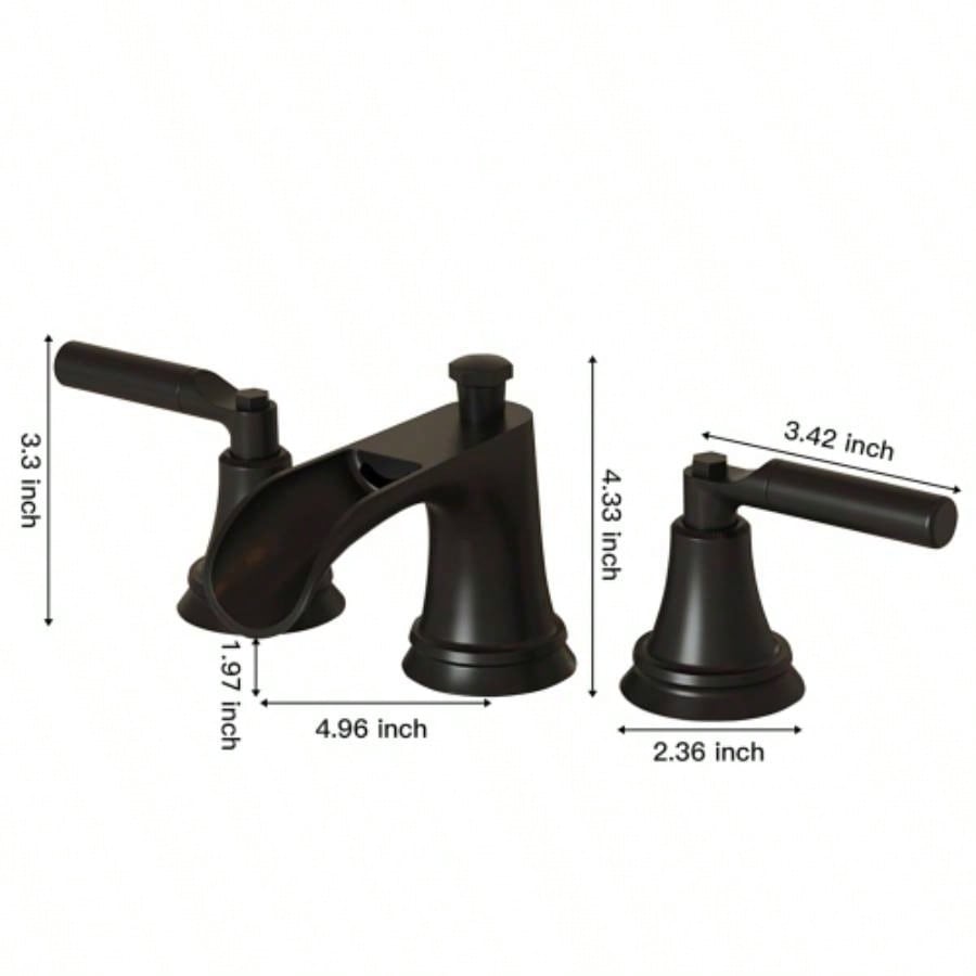 Matte Black Widespread Waterfall Bathroom Faucet with - Up Drain