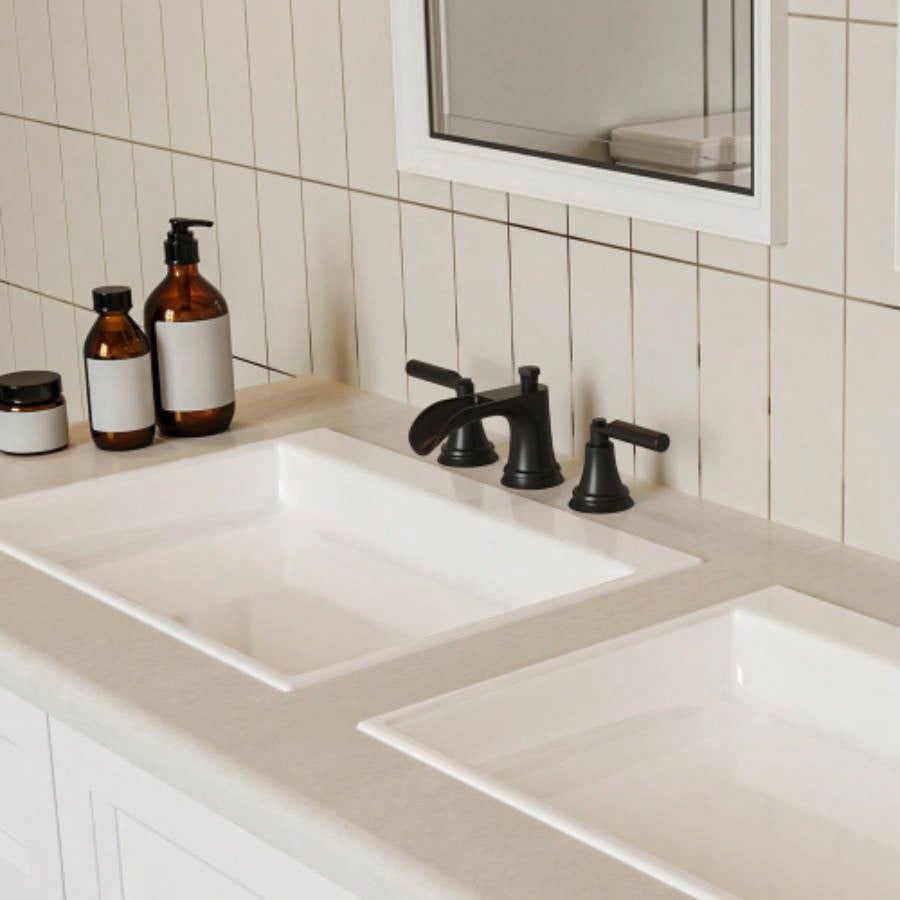 Matte Black Widespread Waterfall Bathroom Faucet with - Up Drain