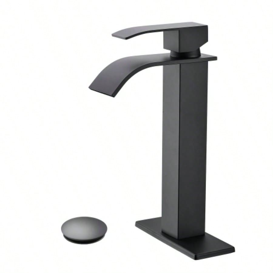 Waterfall Spout Bathroom Faucet, Single Handle Bathroom Vanity Sink Faucet