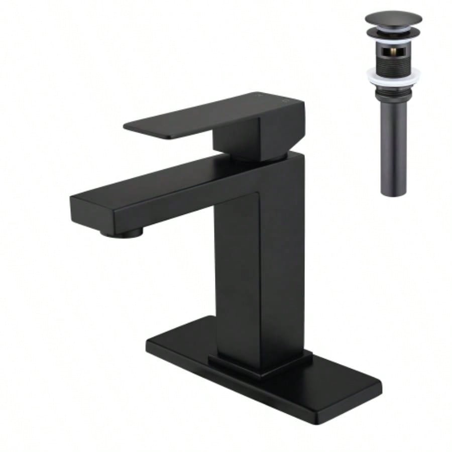 Waterfall Spout Bathroom Sink Single Handle Faucet with - Up Drain No Overflow
