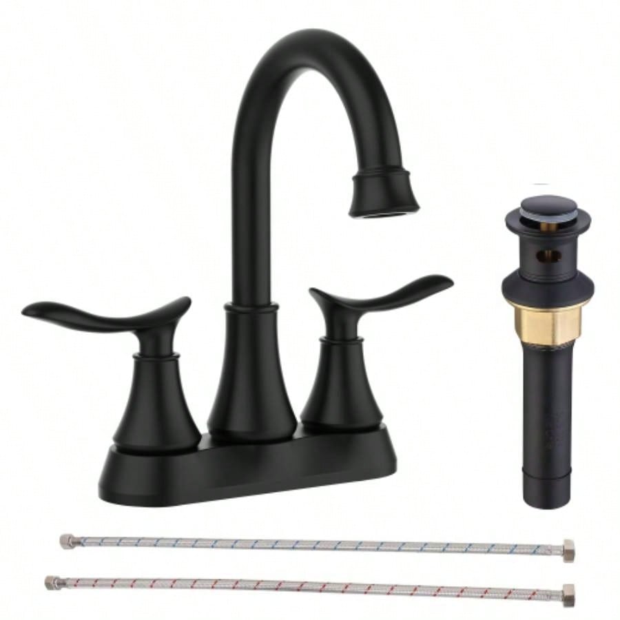 2 - Handle 4 - Inch Oil Rubbed Bronze Bathroom Faucet, Bathroom Vanity Sink Faucets with - up Drain and Supply Hoses