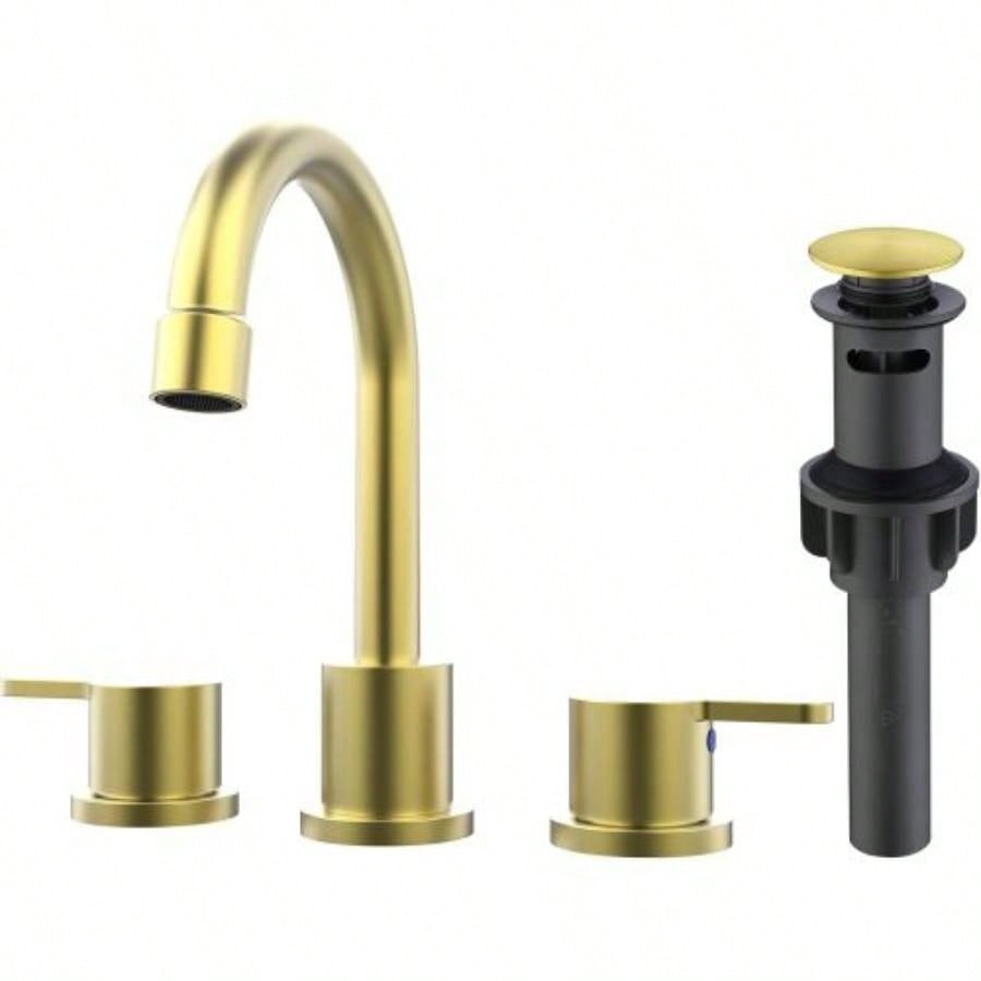 Widespread Bathroom Sink Faucet Matte Black 2 Handle 8 inch Lavatory Faucet 3 Hole 360 Swivel Spout Vanity Sink Basin Faucets with Up Drain Assembly