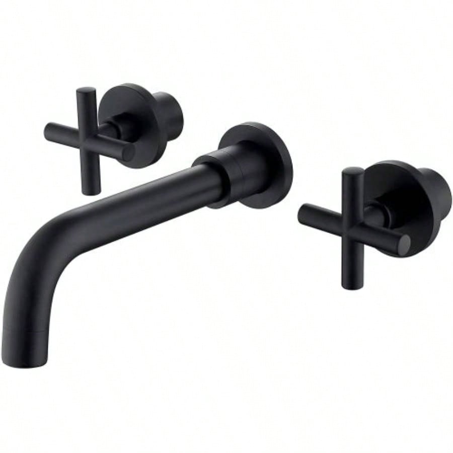 Brushed Gold Double Handle Wall Mount Bathroom Faucet