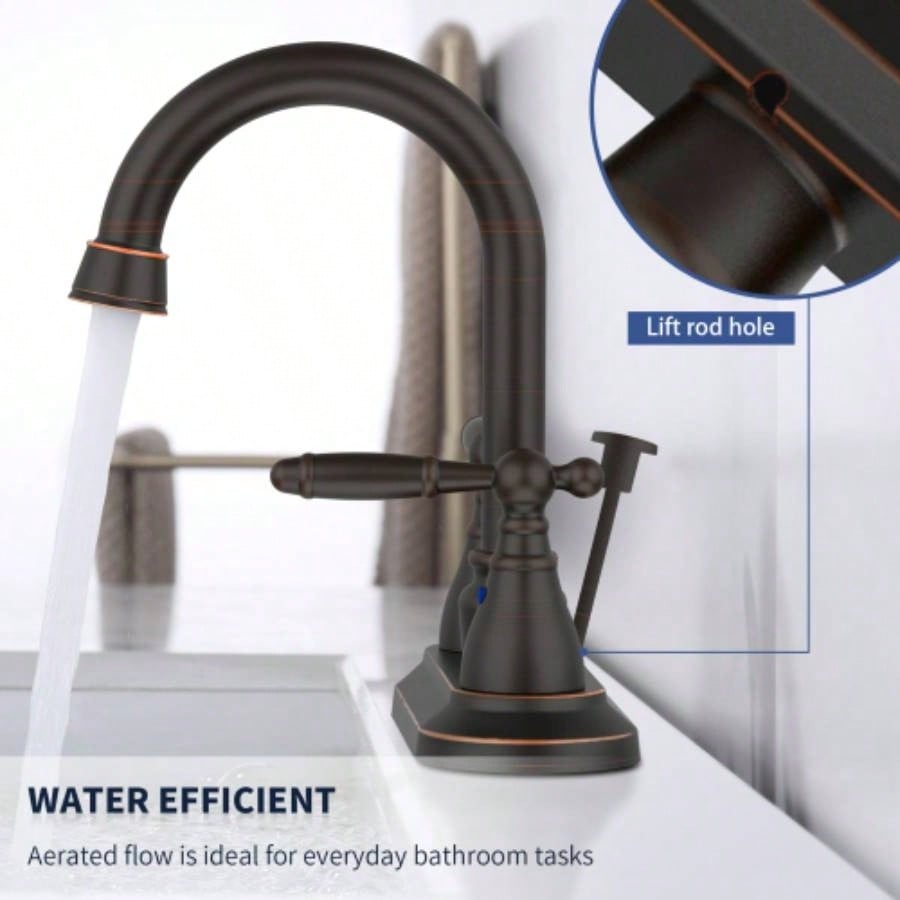 Bathroom Faucet Oil Rubbed Bronze 360 Degree High Swivel Spout 4 Inches Centerset Vanity Faucet Modern Bathroom Faucets 3 Holes Lavatory Faucet NOT INCULED Drain