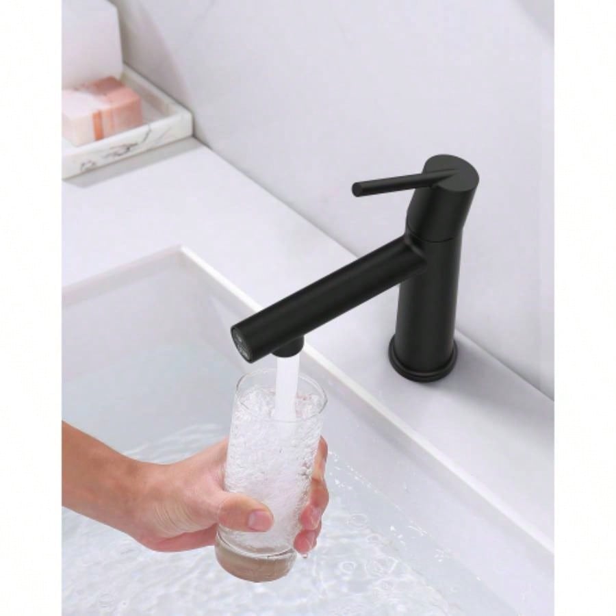 Gun Gray Single Handle Bathroom Faucet 1 or 3 Holes, Fountain and Flow Mode Two - in - one function, Deck Mount Laundry Vanity Sink Faucet with Two 9/16 Hoses