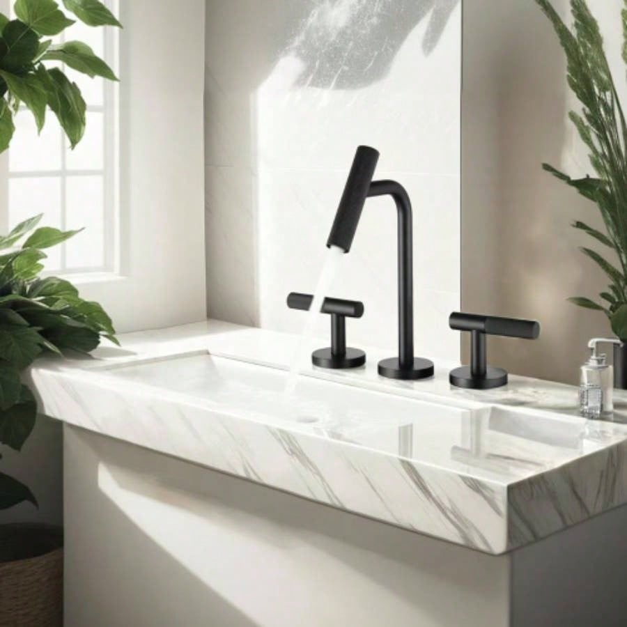 Two Handles Widespread 8 inch Bathroom Faucet Matte Black 3 Pieces Basin Faucets Lavatory Sink Faucet
