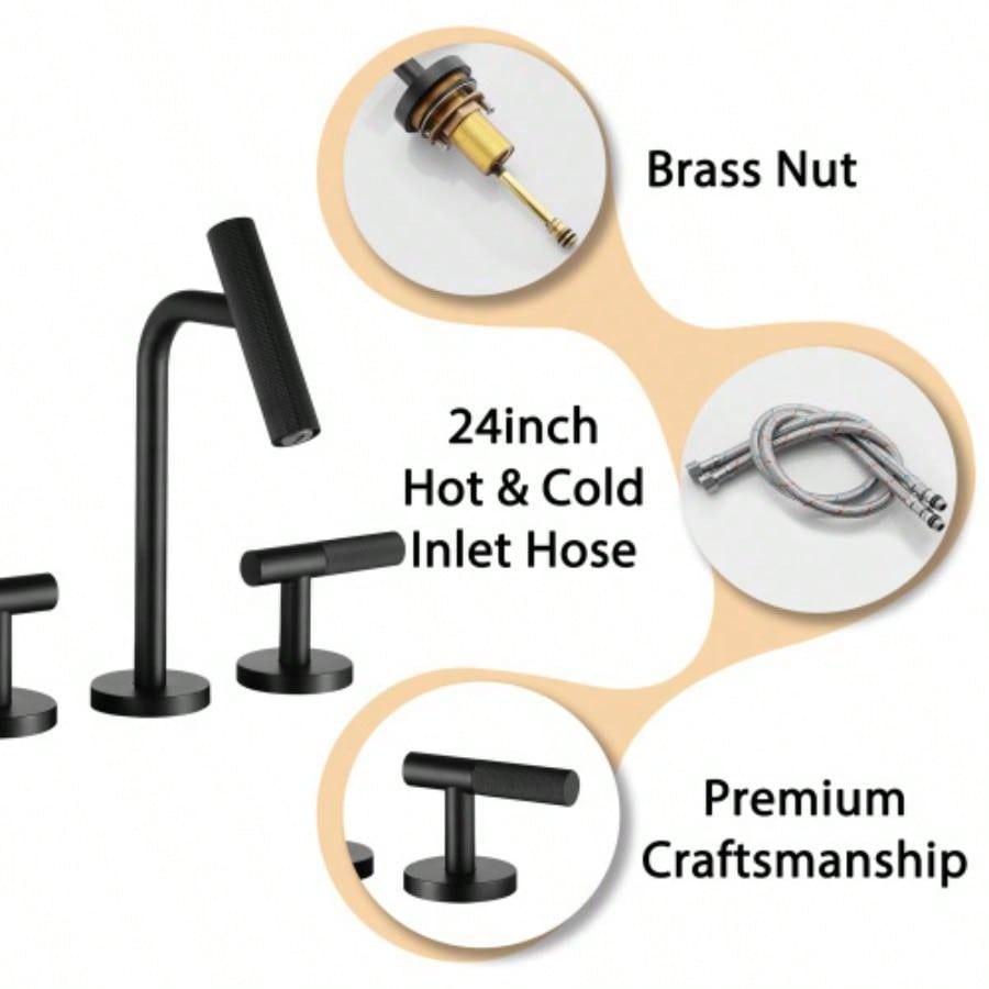 Two Handles Widespread 8 inch Bathroom Faucet Matte Black 3 Pieces Basin Faucets Lavatory Sink Faucet