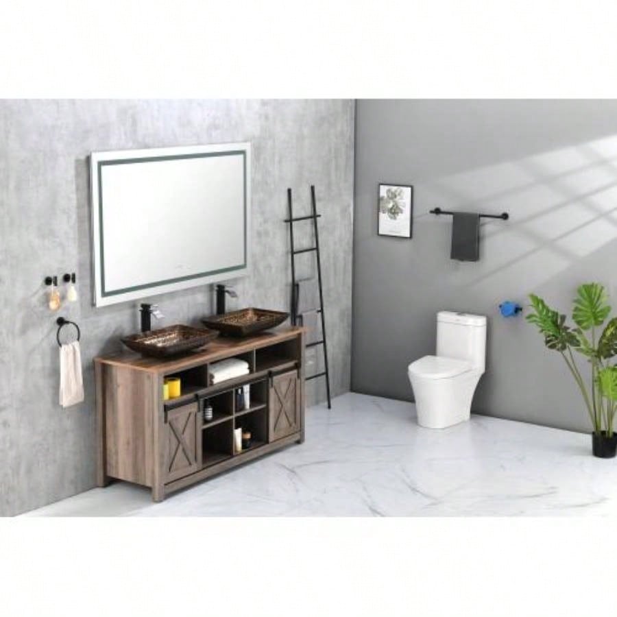 22 L - 14 - 4 H Handmade Glass Rectangle Vessel Bathroom Sink in Brown and Gold with Faucet and - Up Drain in Matte Black