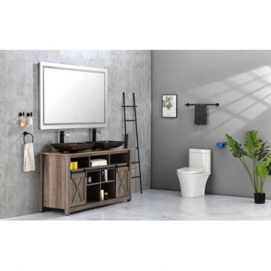 22 L - 14 - 4 H Handmade Glass Rectangle Vessel Bathroom Sink in Brown and Gold with Faucet and - Up Drain in Matte Black