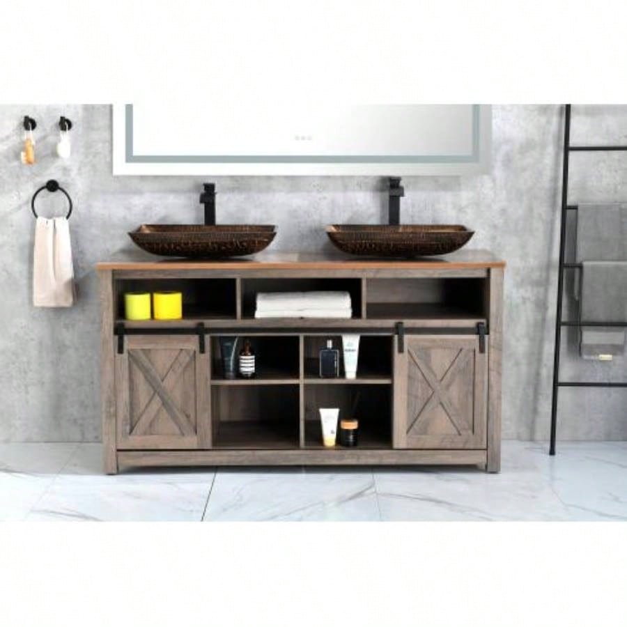 22 L - 14 - 4 H Handmade Glass Rectangle Vessel Bathroom Sink in Brown and Gold with Faucet and - Up Drain in Matte Black