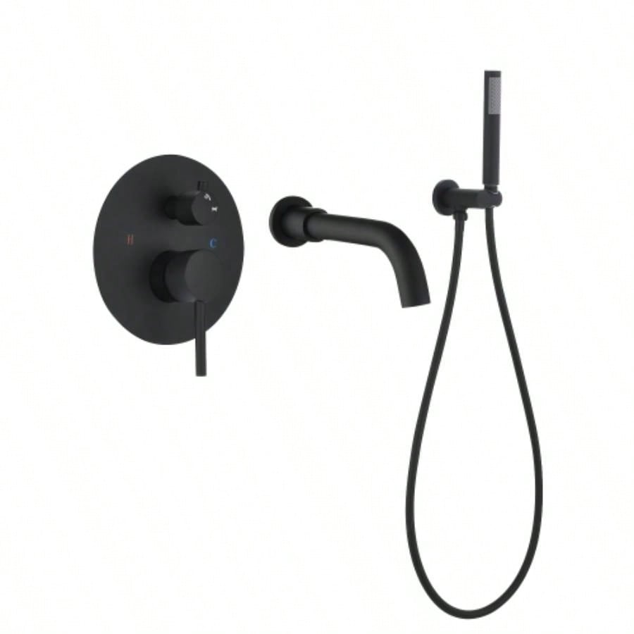 Matte Black Bathroom Tub filler Faucet Wall Mount Bathtub Faucet with Hand shower