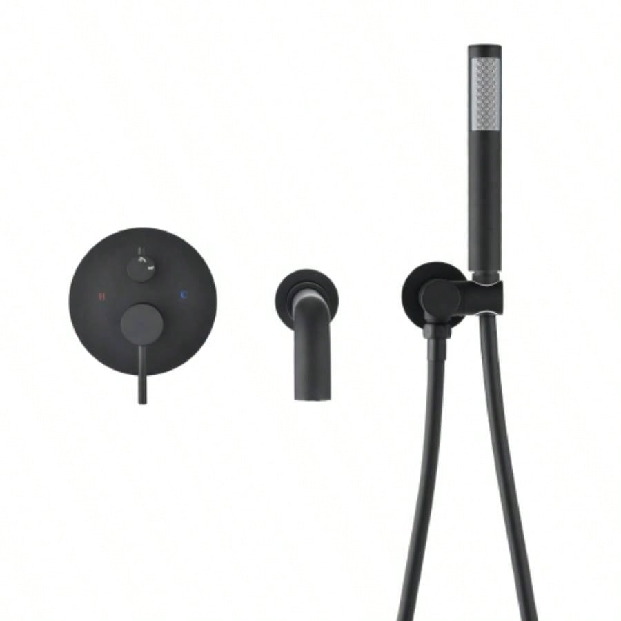 Matte Black Bathroom Tub filler Faucet Wall Mount Bathtub Faucet with Hand shower
