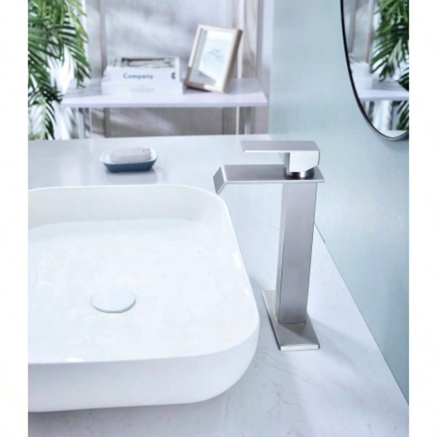 Waterfall Spout Bathroom Faucet, Single Handle Bathroom Vanity Sink Faucet