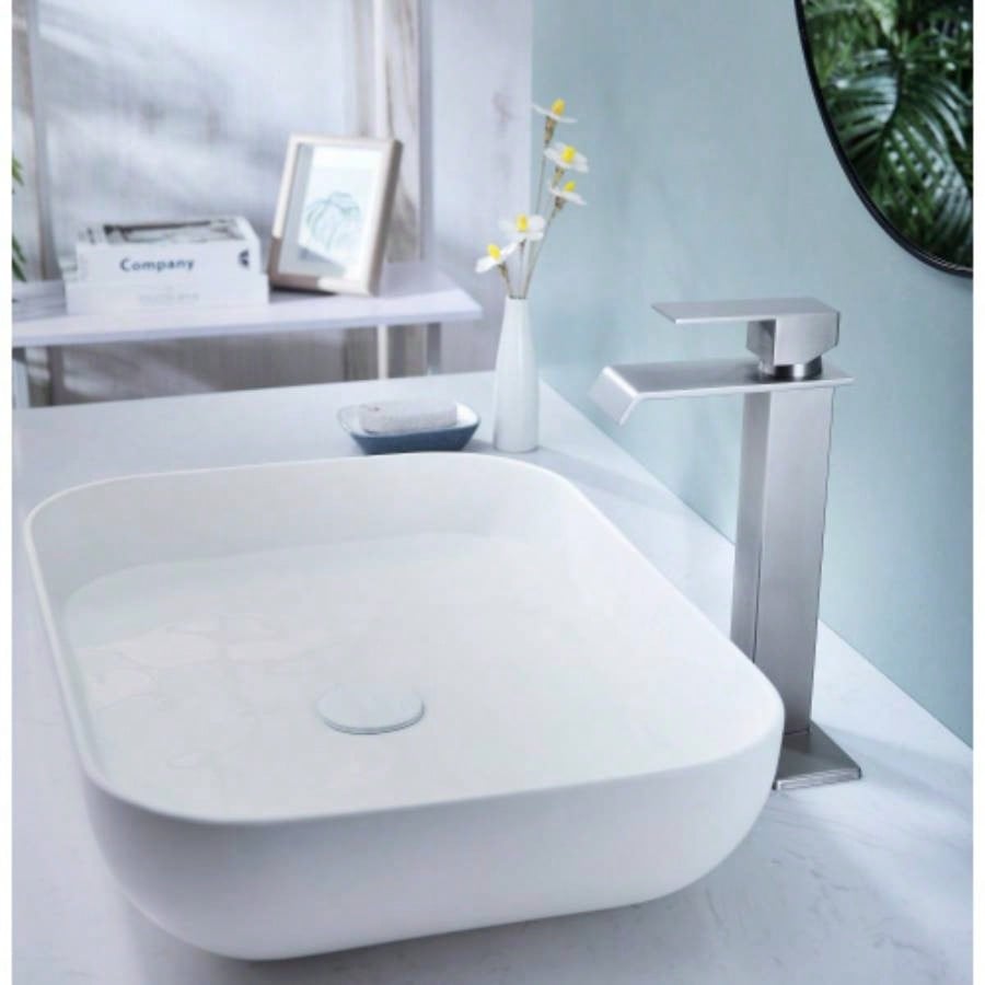 Waterfall Spout Bathroom Faucet, Single Handle Bathroom Vanity Sink Faucet
