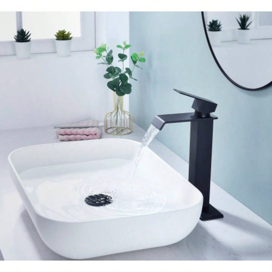 Waterfall Spout Bathroom Faucet, Single Handle Bathroom Vanity Sink Faucet