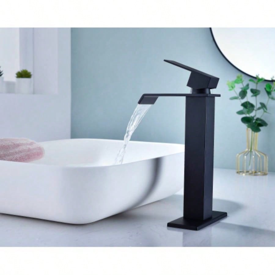 Waterfall Spout Bathroom Faucet, Single Handle Bathroom Vanity Sink Faucet
