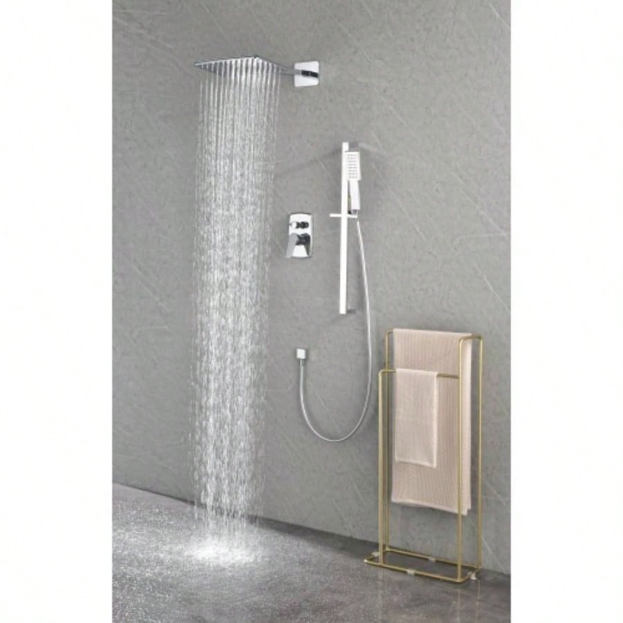 Shower System with Shower, Hand Shower, Slide Bar, Shower Arm, Hose, Trim, and Lever Handles