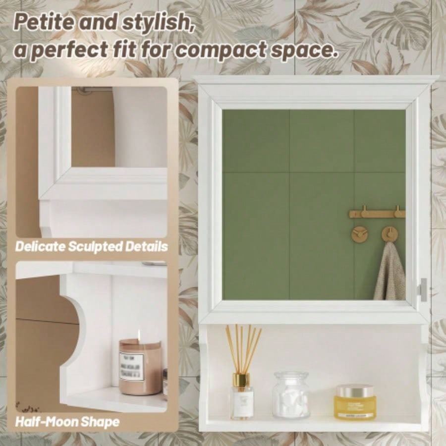 20 Wall Mounted Bathroom Storage Cabinet with Mirror, Wall Mounted Home Storage with Door, Mirrored Wall Medicine Cabinet