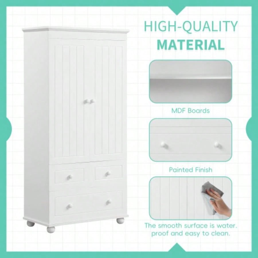 Tall Storage Cabinet with Three Drawers Bathroom/Office, White